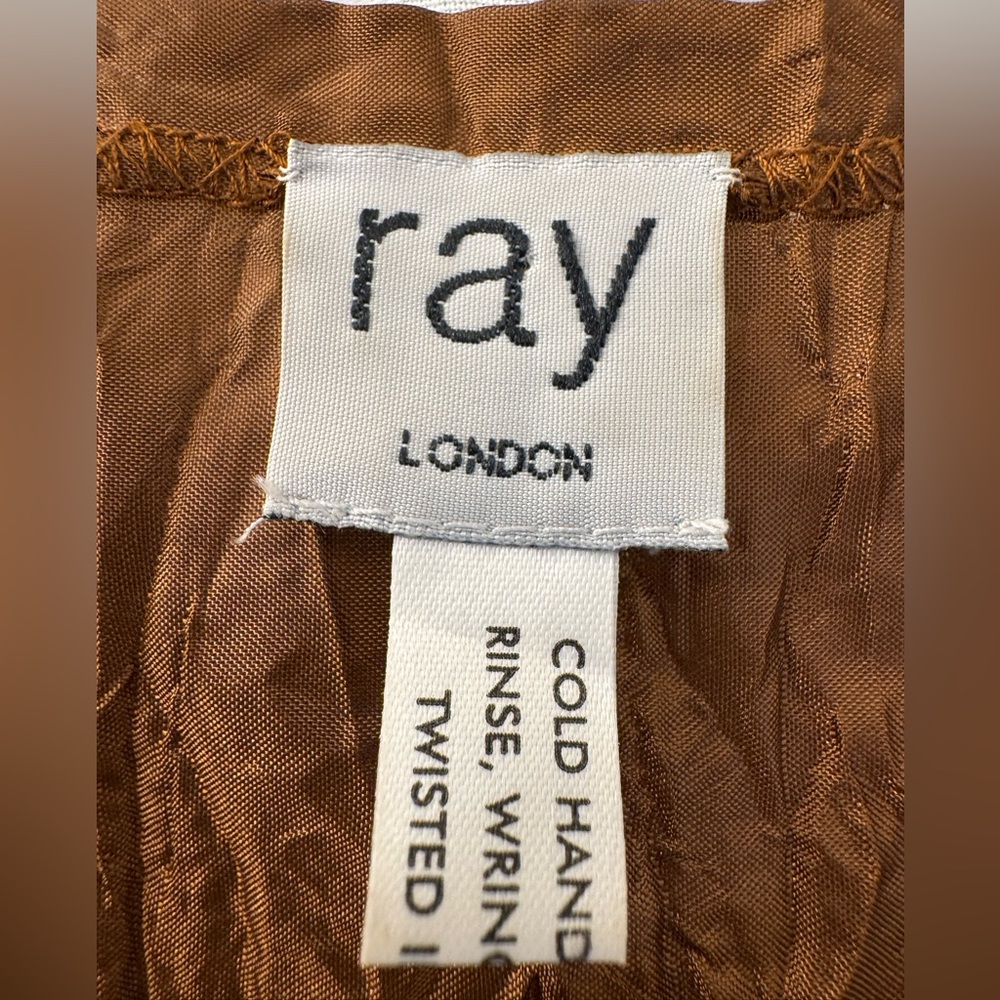 RAY HARRIS London Bubble Hem Maxi Dress Shimmer Brown V-Neck Plisse Crinkle O/S - Picture 2 of 10